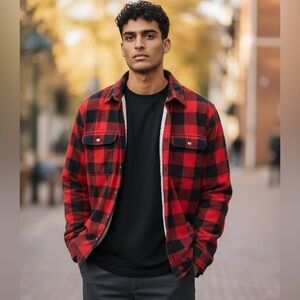 RED HEAD‎ BUFFALO PLAID SHERPA LINED BUTTON UP JACKET MENS SIZE LARGE